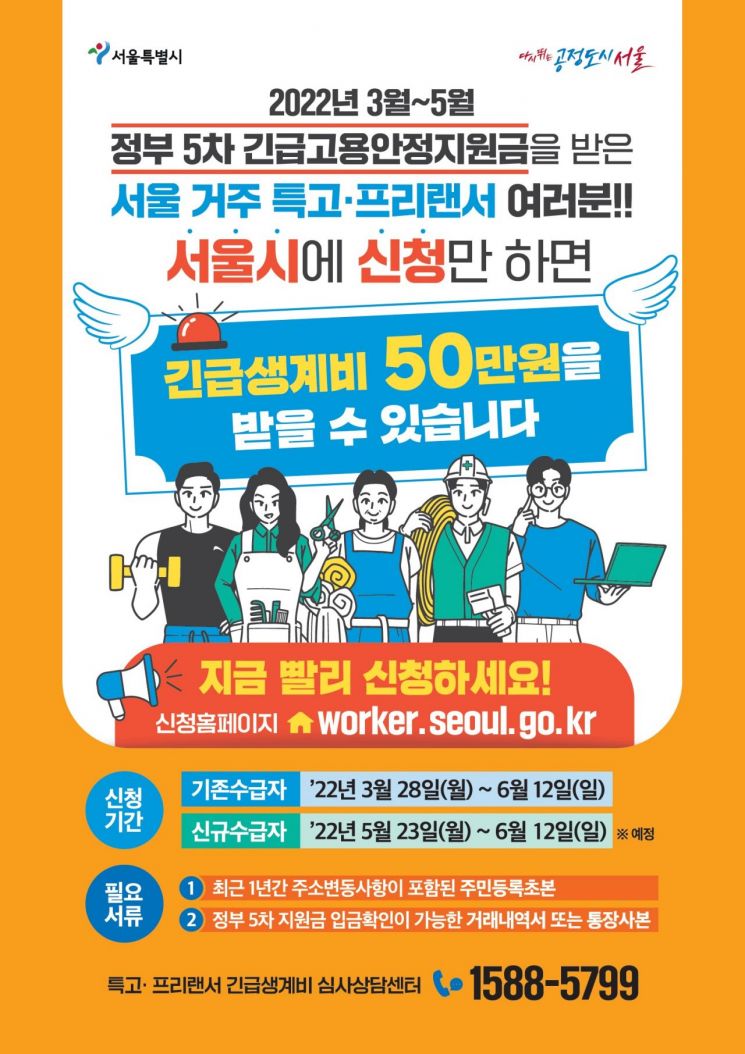 서울시, 특고·프리랜서 정부 신규수급자에 '긴급생계비' 50만원 추가 지급