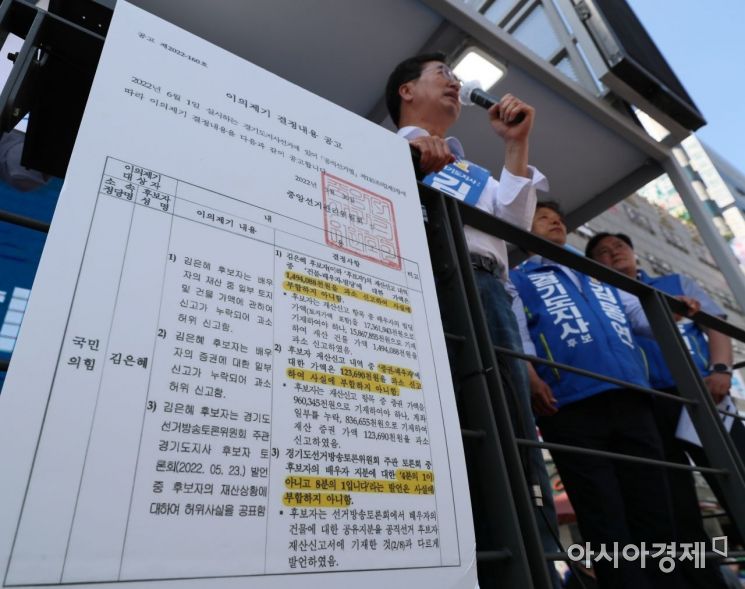 [포토] 김은혜 후보 재산축소 신고 알리는 김동연 후보