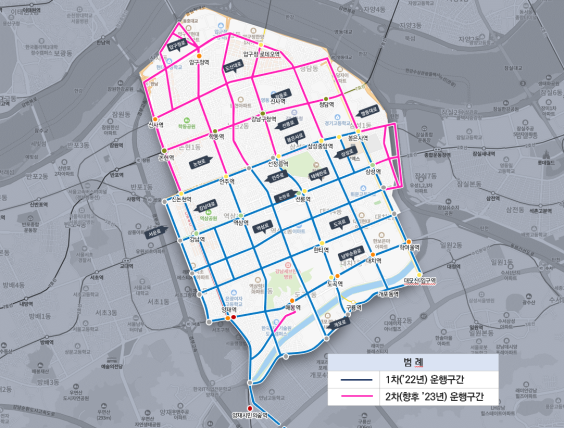 강남 로보라이드 운행 지역 및 도로