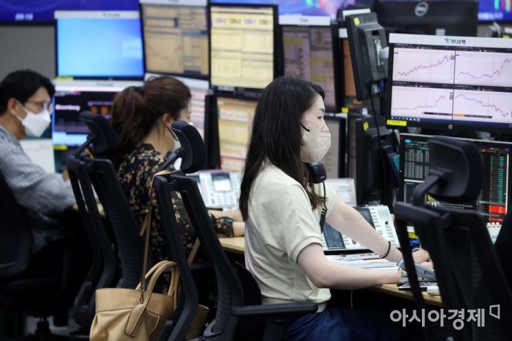 코스피 지수가 하락세로 출발하며 장중 연저점을 경신한 13일 서울 을지로 하나은행 딜링룸에서 딜러들이 업무를 보고 있다. 이날 코스피는 45.66포인트(1.76%) 내린 2550.21에 출발했다. 원·달러 환율은 11.1원 오른 1280.0원에 시작했다. /문호남 기자 munonam@