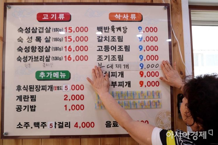 서울 시내 한 식당에서 업주가 인상된 가격으로 메뉴판을 수정하고 있다. /문호남 기자 munonam@