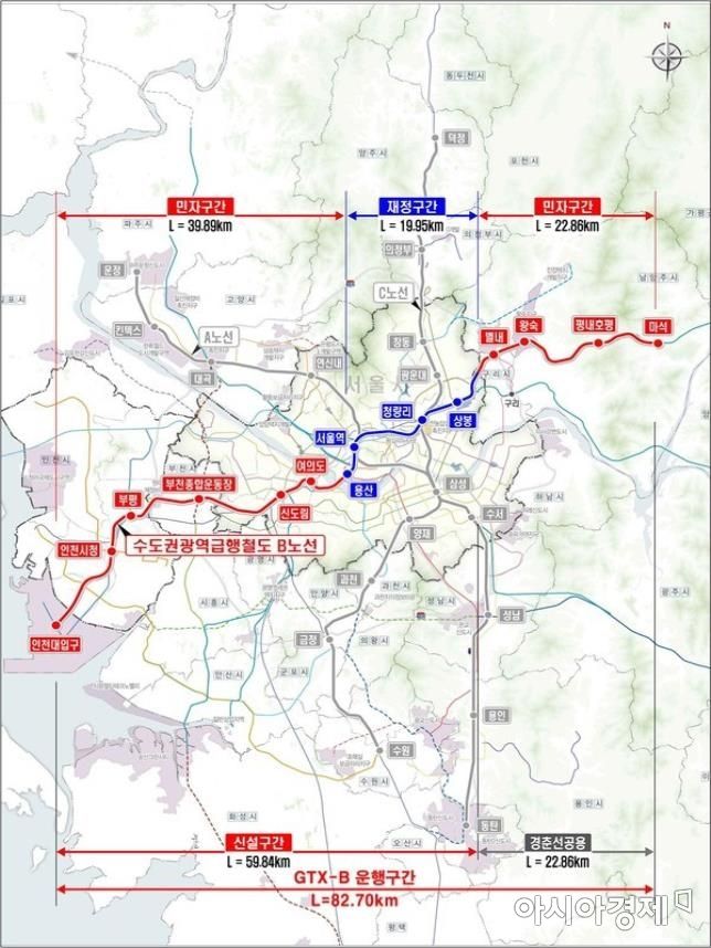 GTX-B 노선도 ＜자료:국토교통부＞