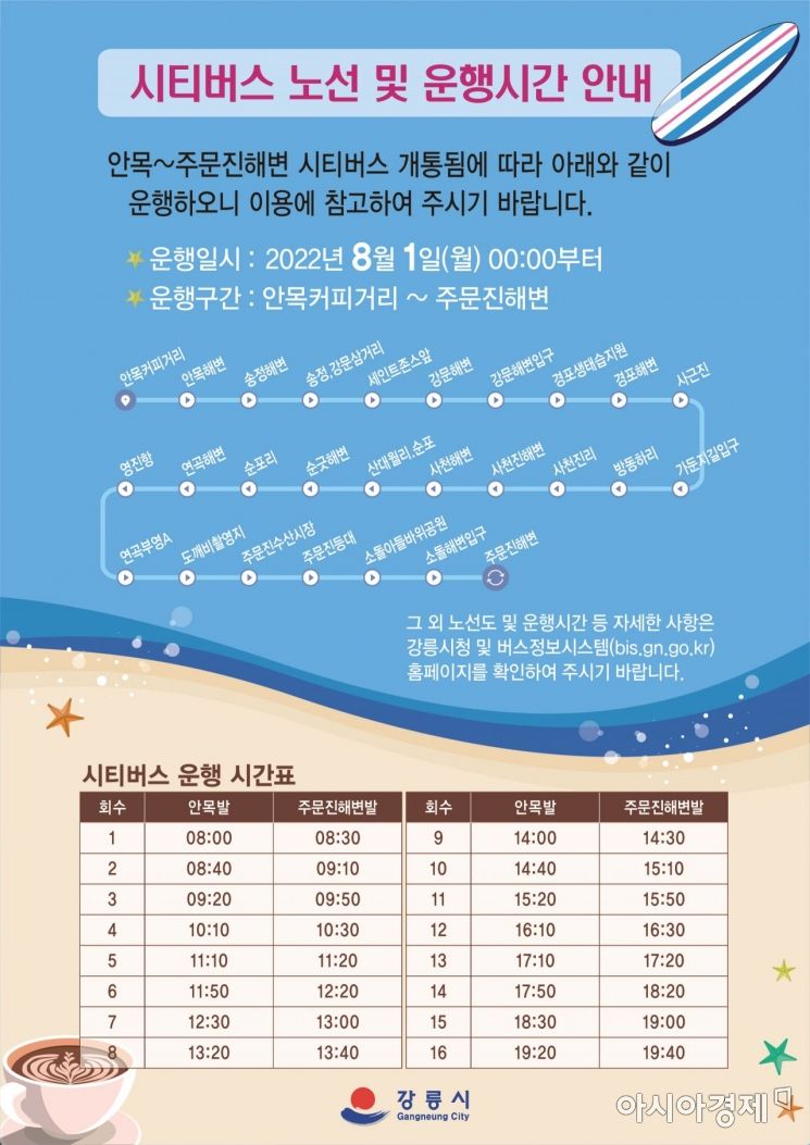 강릉 '시티(Sea Tea)버스' 내달 1일부터 주요 관광지 운행