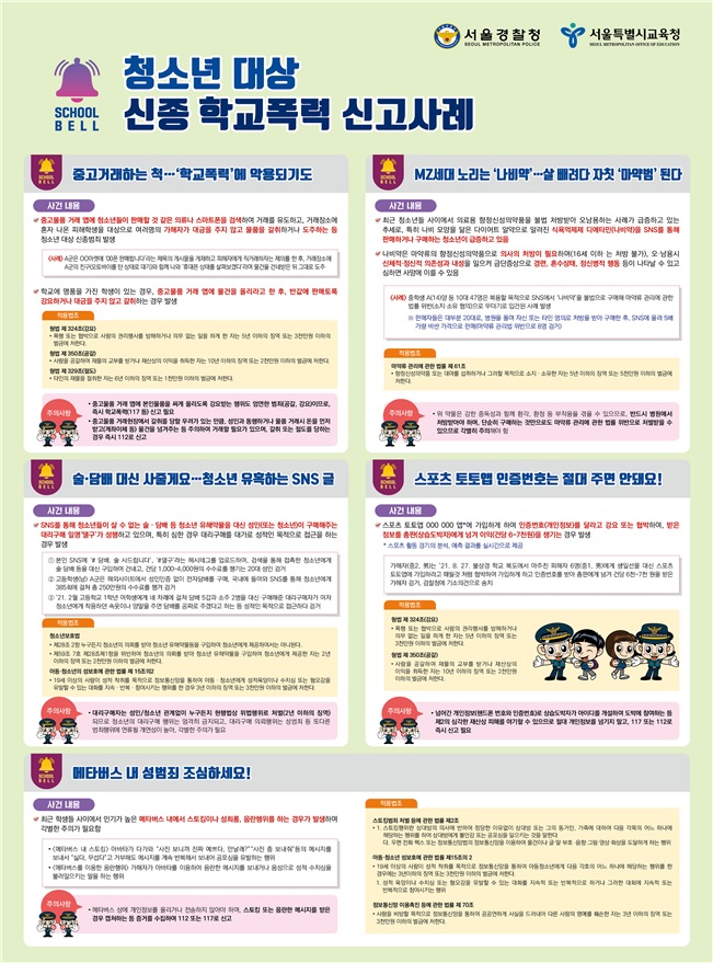 서울경찰청·시교육청, 신종 학교폭력 알림시스템 스쿨벨 4호 발간