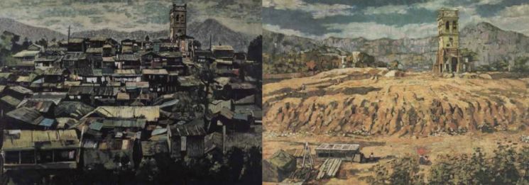 (왼쪽) 이만익, 러시아영사관 유적지 풍경, 1968, 캔버스
에 유채, 112x162cm, 작가 소장. (오른쪽) 이만익, 러시아영사관 유적지 풍경 2, 1970, 캔버스에 유채, 130x161.5cm, 작가 소장. 사진 = 예술의전당