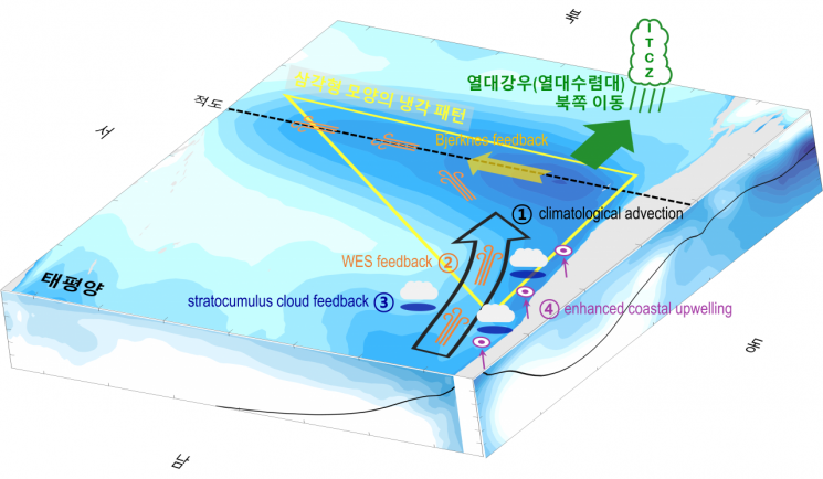 남극 앞바다-열대 태평양 원격상관 메커니즘 도식.