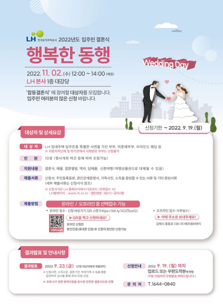 신혼여행·예물·예식 지원…LH 입주민 결혼식 지원사업 접수
