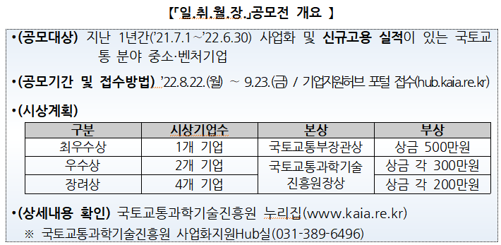 총상금 1000만원…국토교통 분야 중기벤처 성장사례 공모전