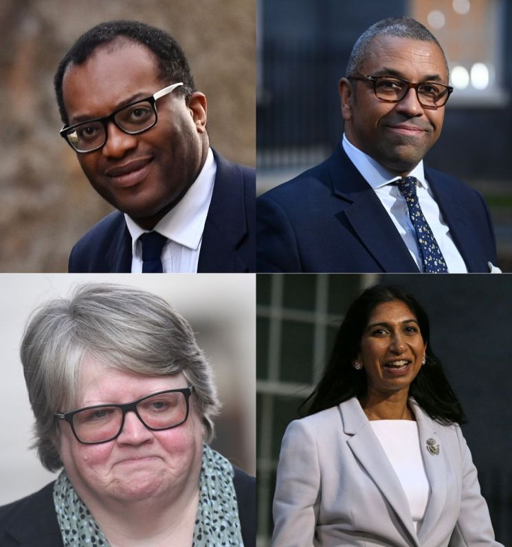 From the top left clockwise: Quoczi Quateng, Minister of Finance; James Cleverly, Minister of Foreign Affairs; Suela Braverman, Minister of the Interior; Therese Kofi, Deputy Prime Minister and Minister of Health and Welfare.