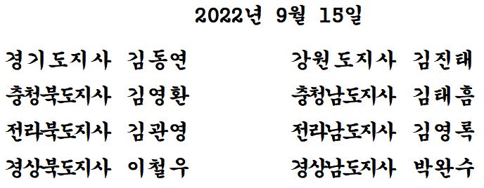 쌀값 안정대책 촉구 공동 성명서 쌀 주산지 8개도 지사명.