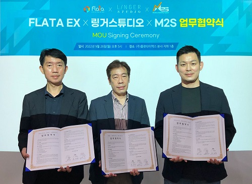 [왼쪽부터 엠투스 최성섭 대표, 플랫타이엑스 강준우 대표, 링거스튜디오 함종욱 대표 (제공: 플랫타이엑스)]