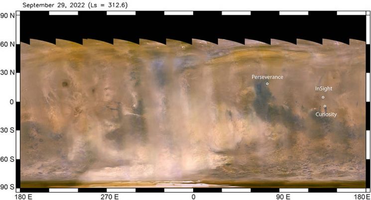미 항공우주국(NASA)의 화성궤도선(MRO)이 촬영한 화성의 모래폭풍. 사진 출처=NASA.