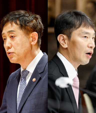 김주현 금융위원장(왼쪽)과 이복현 금융감독원장
