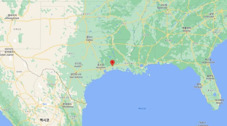미국 골든 트라이앵글 폴리머스 프로젝트 현장 위치도. 해당 현장은 미국 텍사스 휴스턴에서 동쪽으로 180km 떨어진 오렌지 카운티에 위치하고 있다.