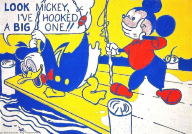 미국의 팝 아티스트 로이 리히텐슈타인 역시 미키 마우스와 도널드 덕이 등장하는 작품을 선보였다. 1961년作 '이것 좀 봐! 미키(Look Mickey)'.