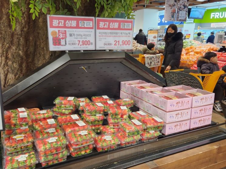 서울 이마트 구로점에서 딸기를 판매하고 있다.