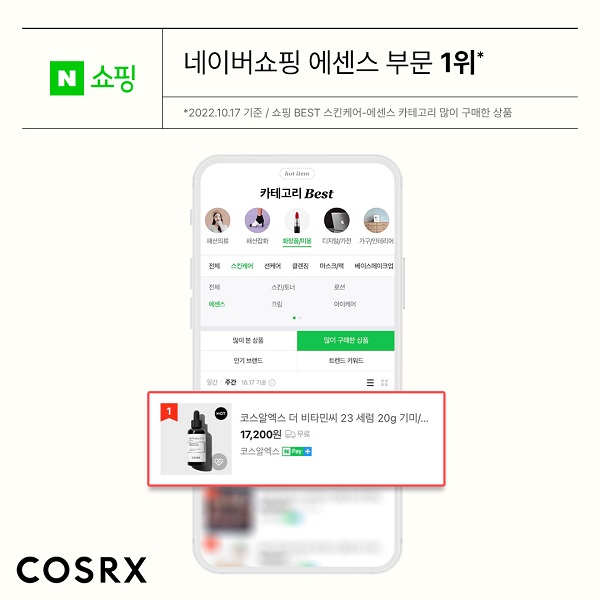 코스알엑스, 네이버 뷰티 슈퍼위크 블프세일서 ‘The RX 비타민 세럼’으로 인기몰이