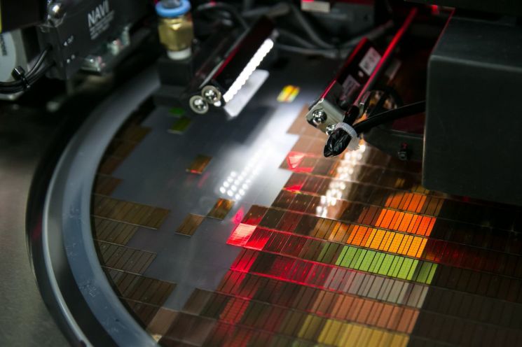 한 개 웨이퍼에서 여러 개 반도체 칩이 제조된 모습 / 사진=SK하이닉스 제공