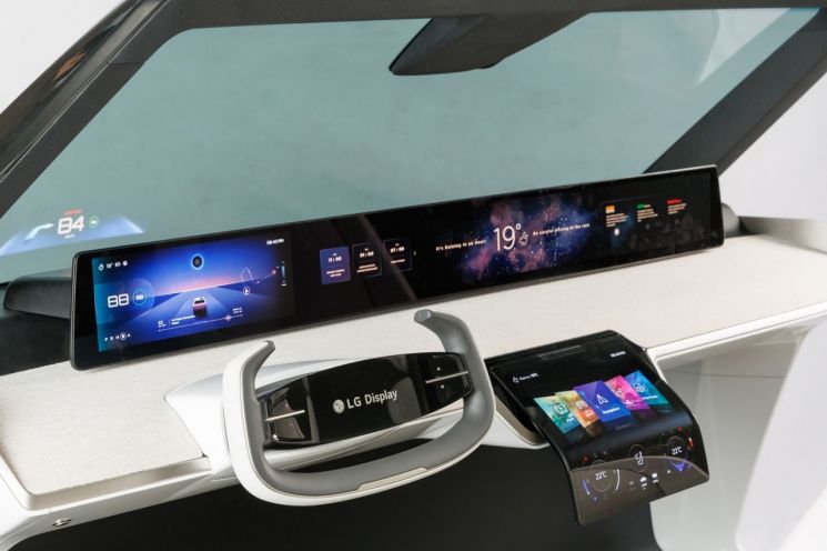 LG디스플레이 차량용 플라스틱 OLED(P-OLED) 디지털 콕핏 모습.(사진제공=LG디스플레이)