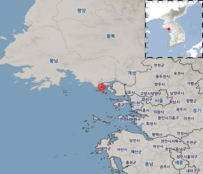 9일 오전 1시 28분 인천 강화군 서쪽 25km 해역에서 규모 3.7 지진이 발생했다고 기상청이 밝혔다. 2023.1.9 [기상청 제공] [이미지출처=연합뉴스]