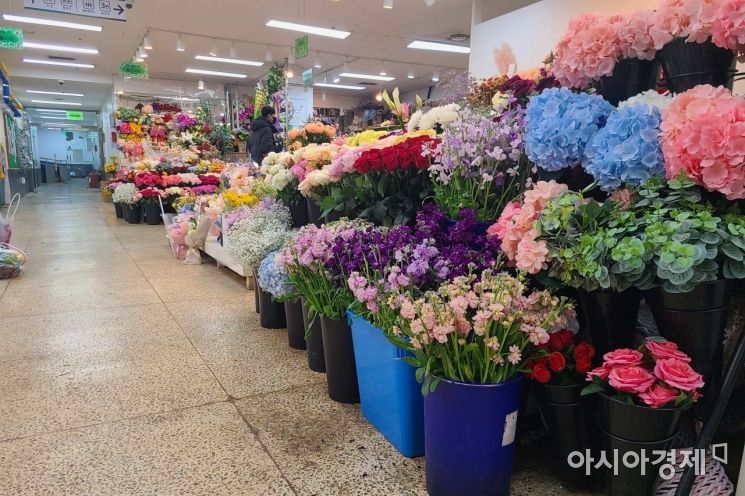 18일 오후 서울 서초구 양재동 화훼공판장의 한 꽃 도매상에 인적이 드문 모습./사진=송승윤 기자