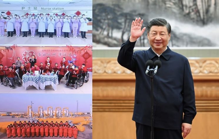 시진핑 중국 국가주석이 춘제 연휴를 앞두고 의료진 및 각 지역 간부들에게 영상 메세지를 전하고 있다. (사진 출처= 신화통신)