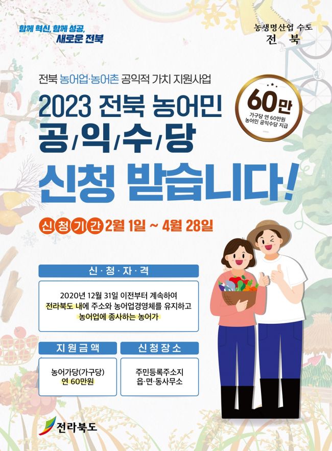 정읍시 ‘농어민 공익수당’ 지급…농가당 60만원