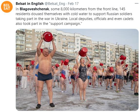 영하 22도에 수영복만 입은 러시아 전쟁 지지자들  