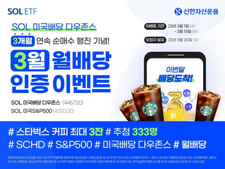신한자산운용, ‘SOL 미국배당 다우존스’ 3개월 연속 순매수 기념 이벤트 진행