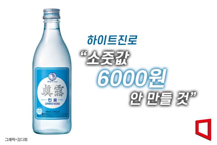 소줏값 6000원 제동…하이트진로 "소주 가격 인상 없어"