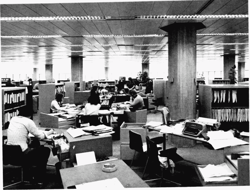 1975년 뷰로란트슈타트 스타일의 한 영국 사무실(사진출처=런던대 브리티시히스토리 홈페이지)