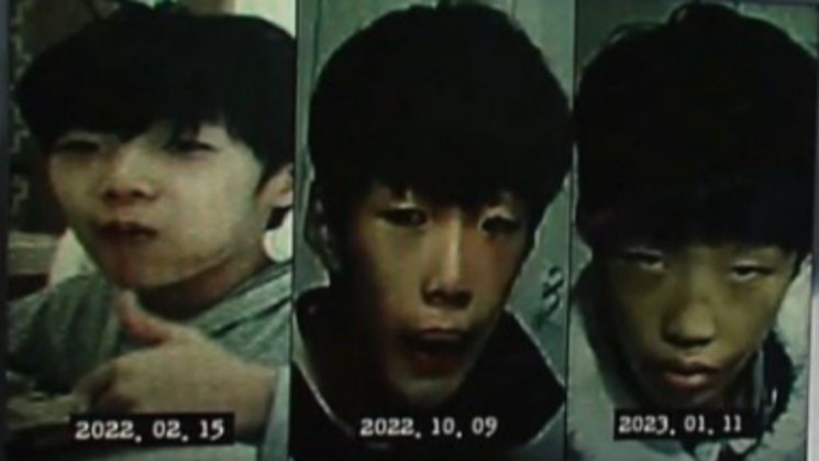 인천 초등생 11세 A군이 사망하기 1년 전 사진(맨 왼쪽)과 사망 한 달 전 모습. [사진 출처=SBS '그것이 알고싶다'갈무리]