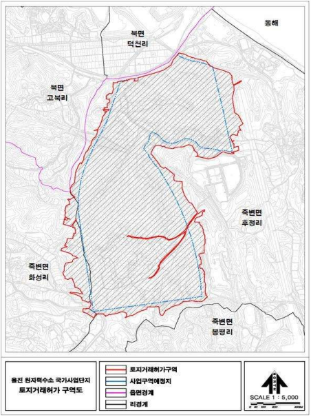 국가산단 후보지 토지거래허가구역 지정된 울진군 지역.