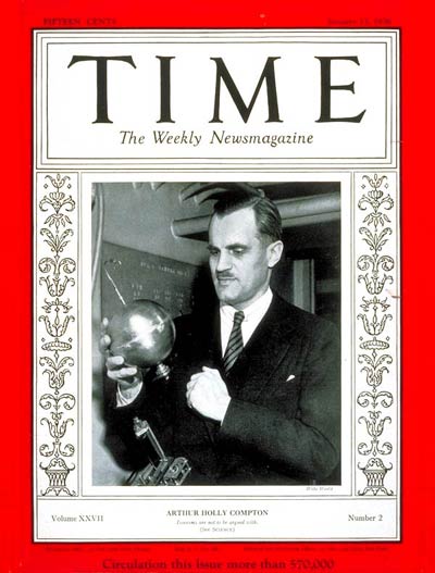 1936년 1월 타임지 표지모델로 등장했던 미국의 핵물리과학자인 아서 콤프턴(Arthur Compton) 박사의 모습.
