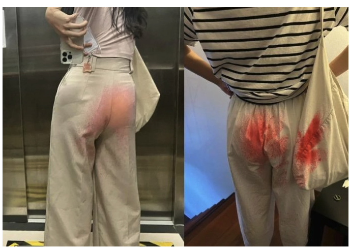흰 바지를 입은 태국 여성들이 당한 스프레이 테러 [사진출처=트위터]