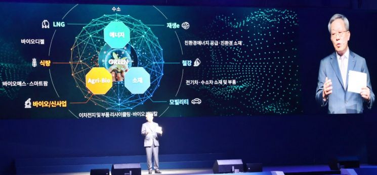 Jung Tak, Vice Chairman of POSCO International, is giving a presentation at the vision declaration ceremony on the 13th. <Photo by POSCO International>