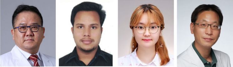 정한성 연세대 치대 구강생물학교실 교수, 아니쉬 아드파이카 연구원, 조혜연 치의학과 학생, 이종민 BK21 창의치의학융합 교육연구단 교수(왼쪽부터).[사진제공=연세의료원]