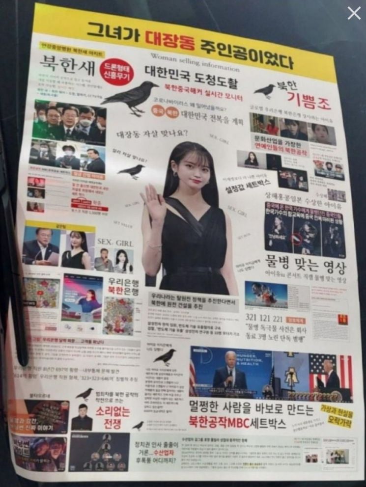아이유에 대한 황당 주장을 담은 유인물[이미지출처=온라인 커뮤니티 뽐뿌]