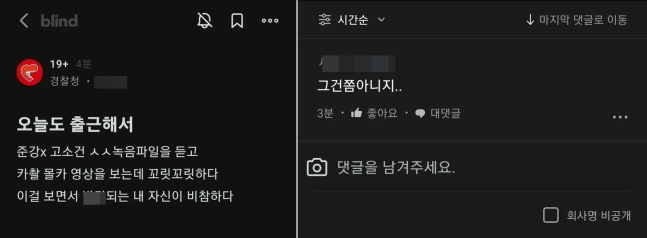 한 경찰관이 불법으로 촬영된 성범죄 영상을 본 후 익명 올린 글이 논란이 되고 있다.[사진출처=온라인 커뮤니티]