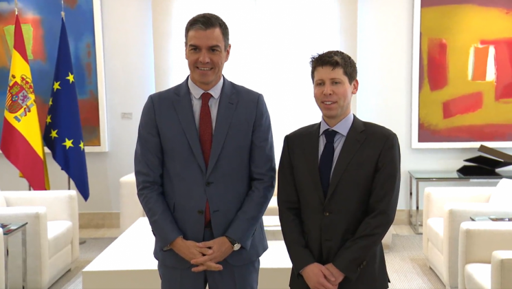페드로 산체스 스페인 총리(사진 왼쪽)와 샘 올트먼 오픈AI CEO(사진출처=산체스 총리 SNS 영상 캡쳐)