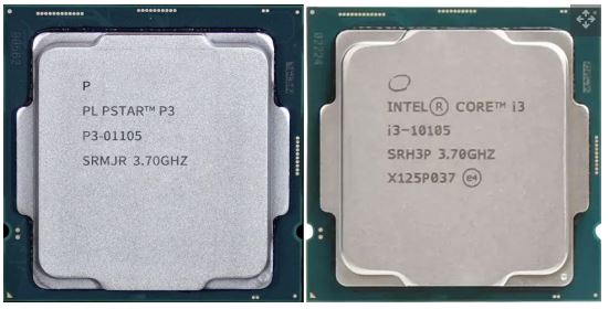 중국제 CPU '파워스타'(왼쪽)와 인텔의 코멧 레이크 CPU. [이미지출처=탐스하드웨어]
