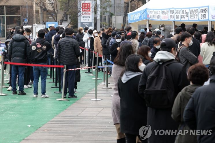 팬데믹 당시 흔히 볼 수 있었던 임시선별진료소의 긴 줄 [이미지출처=연합뉴스]