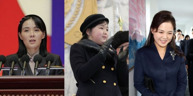 (왼쪽부터) 김정은의 여동생 김여정 북한 노동당 부부장, 딸 주애, 아내 리설주 여사