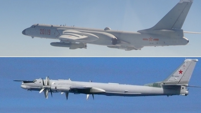 지난해 11월 한국방공식별구역에 무단 진입한 중국 군용기 H-6 폭격기(사진 위) 러시아 군용기 TU-95 폭격기(사진 아래) [이미지출처=연합뉴스]