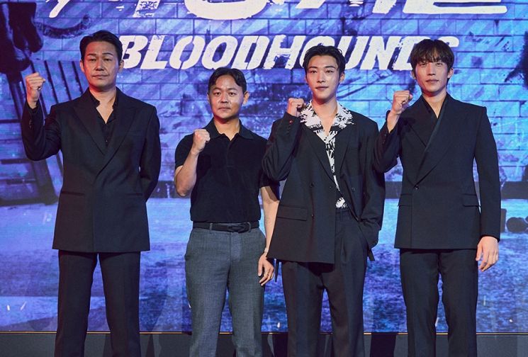 (왼쪽부터)박성웅, 김주환감독, 우도환, 이상이[사진제공=넷플릭스]