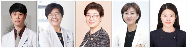 제12회 광동 암학술학 수상자로 선정된 이승태 연세대의대 진단검사의학과 교수·라선영 연세대 의대 내과 교수, 정경해 서울아산병원 내과 교수·박연희 삼성서울병원 내과 교수, 박보영 한양대 의대 예방의학교실 교수(왼쪽부터) [사진제공=광동제약]