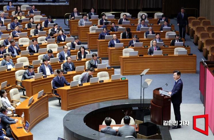 이재명 더불어민주당 대표가 19일 국회에서 교섭단체 대표연설을 하고 있다. 사진=김현민 기자 kimhyun81@