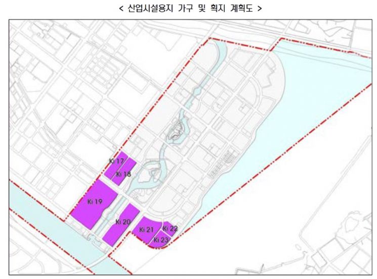 인천 송도 11공구 첨단산업클러스터 지구단위계획 중 산업시설용지 가구 및 획지 계획도. 삼성바이오로직스가 제2 바이오 캠퍼스 부지로 Ki19 용지를 확보한 가운데 롯데바이오로직스의 송도 메가 플랜트는 Ki20용지에 들어설 가능성이 높은 것으로 알려졌다. [이미지출처=인천시]