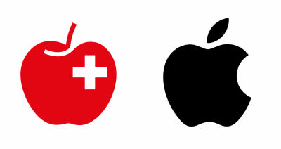 스위스 과일 연합 로고(왼쪽)와 애플 로고