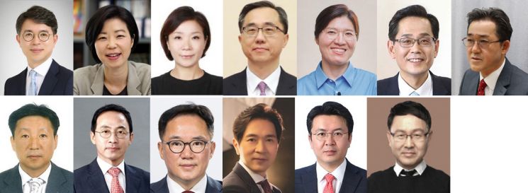 사진 윗줄 왼쪽부터 김완섭 기획재정부 제2차관, 조성경 과학기술정보통신부 제1차관, 오영주 외교부 제2차관, 문승현 통일부 차관, 장미란 문화체육관광부 제2차관, 한훈 농림축산식품부 차관, 임상준 환경부 차관.
    아랫줄 왼쪽부터 이성희 고용노동부 차관, 김오진 국토교통부 제1차관, 백원국 국토교통부 제2차관, 박성훈 해양수산부 차관, 오기웅 중소벤처기업부 차관, 김채환 국가공무원인재개발원 원장 [이미지출처=연합뉴스]